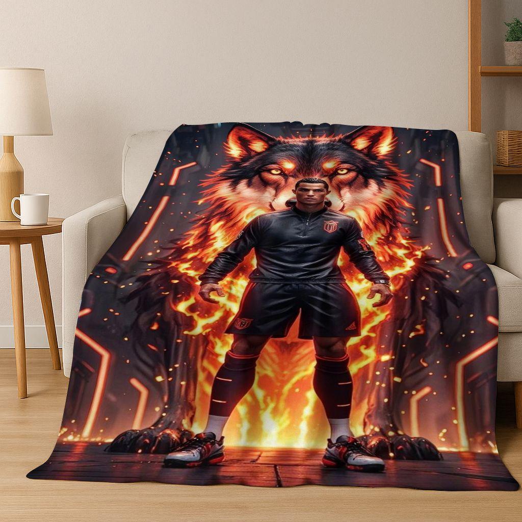 3D Goat Football Star R-Ronaldo Cartoon Art Flannel Blanket,Cozy Soft Throw Blanket for Home Bedroom Bed Sofa Picnic Cover Kid