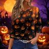 Women 3/4 Sleeve Loose Fit Casual Halloween Print T Shirt Round Neck Pullover Top for Autumn and Spring