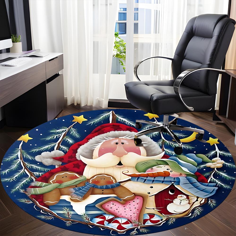 1pc Christmas Santa Claus Chair Carpet for Office, Round Non Slip Durable Large Size Office Carpet, Suitable for Office