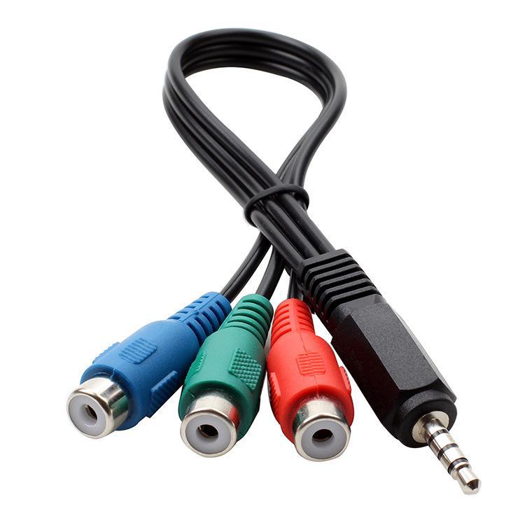 3.5mm Male to Red, Blue, Green Female Video Adapter Cable - 1 to 3 Color Difference Audio Cable