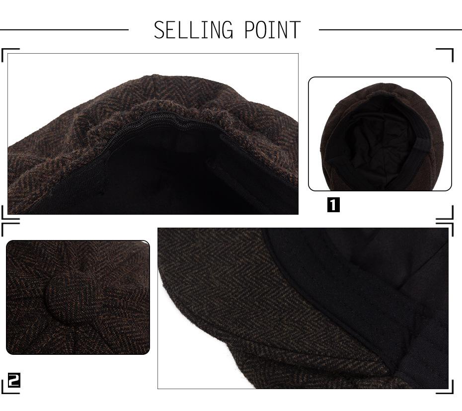 Men's Wool Felt Newsboy Cap: Herringbone Octagonal Beret for Fall/Winter