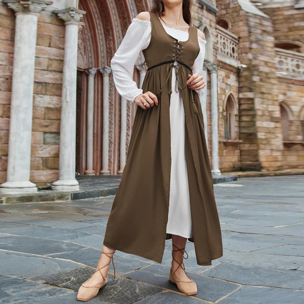 Women's Long Sleeve Dress Fall Casual T Shirt Loose Fit Pleated Front Dresses With Pockets