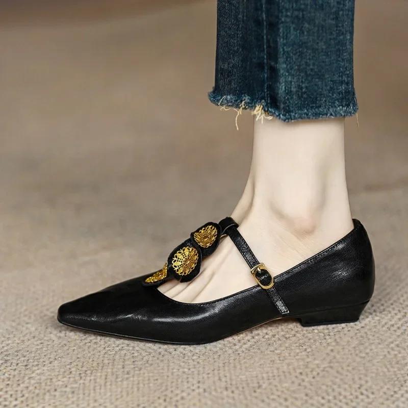 2024 Luxury Rome Shoes Women Elegant Shallow Shoes Summer Pointed Toe Retro Shoes Designer Dress Walking Flats