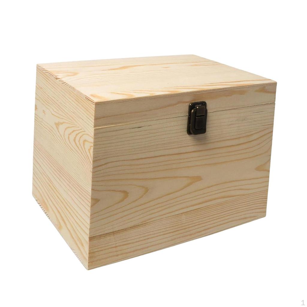 Unfinished Wooden Box Keepsake Multipurpose Jewelry Organizer with Hinged Lid for DIY Party