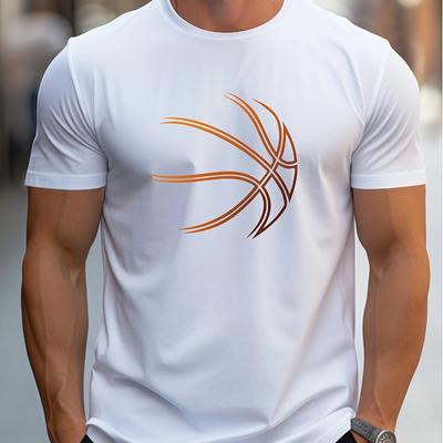 Summer Men's Cotton Comfortable Casual Loose Oversized Basketball Pattern Print Sports Round Neck Short Sleeved T-shirt