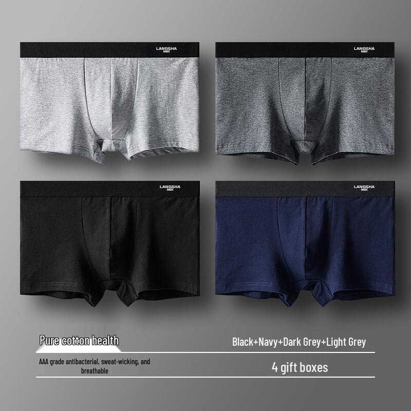 Langsha Men's Combed Cotton Antibacterial Boxer Briefs (4-Pack Classic Solid)
