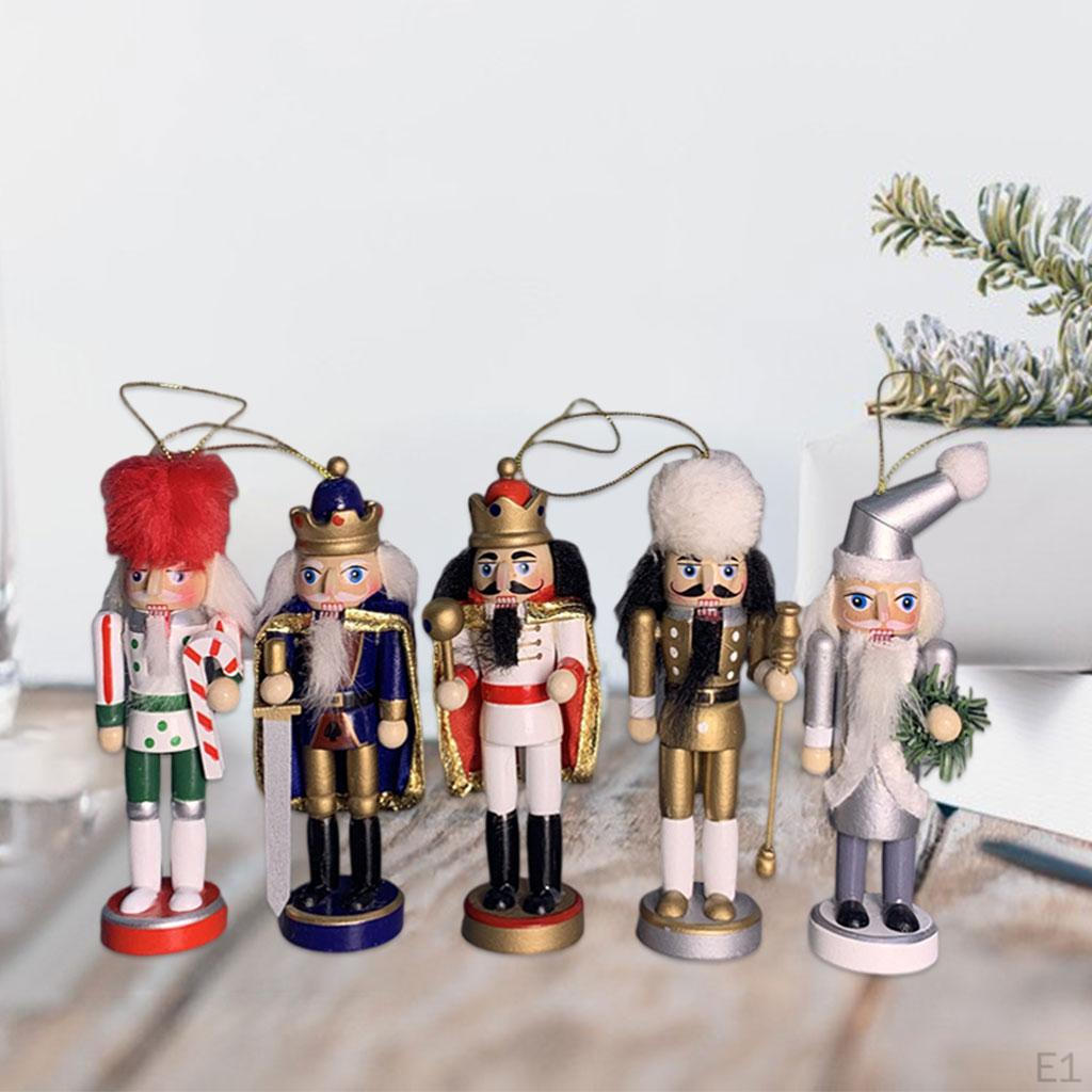 5Pcs Handmade Nutcracker Figures 12cm Handcraft Classic Ornament Doll Soldier for Shelf