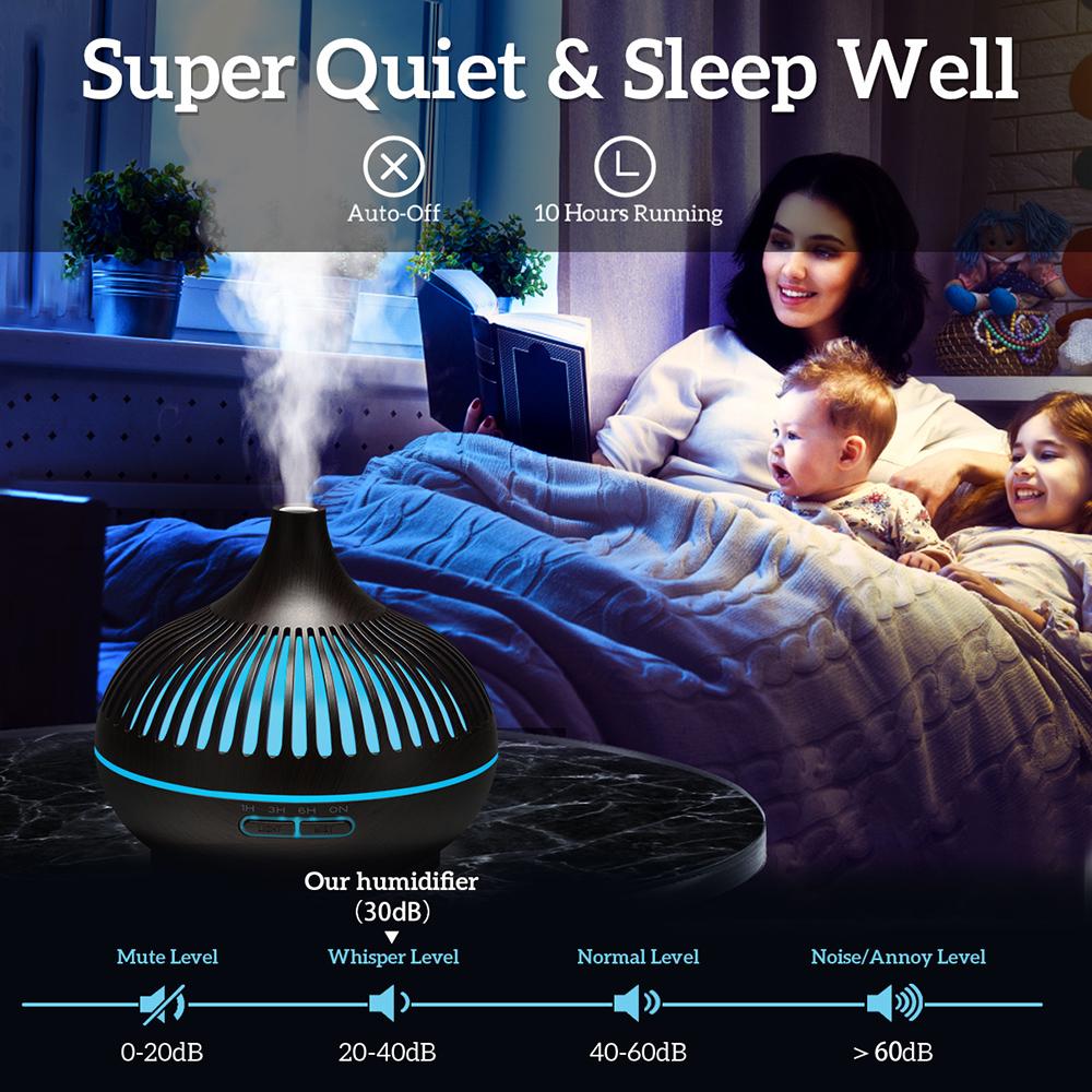 Difuzor de uleiuri esențiale pentru aromoterapie de 500 ml, cu telecomandă, umidificator de aer cu ultrasunete, cu LED-uri în 7 culori