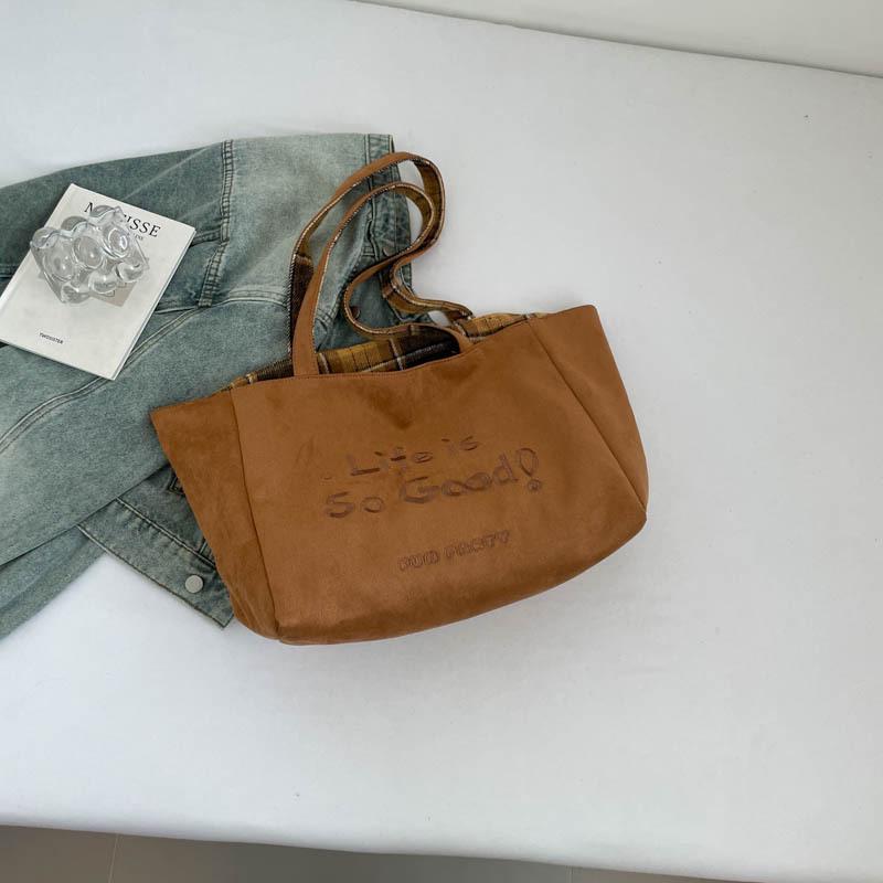 

2025 Retro Plaid Wool & Suede Winter Tote Bag - Large Capacity & Stylish Design коричневый