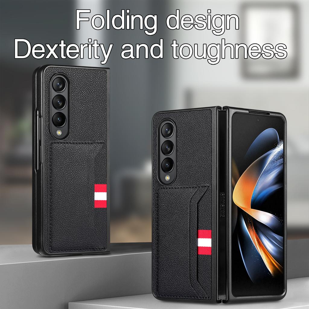Non -Slip Phone Accessories Leather Case For Samsung Galaxy Z Fold 4 5g Fold3 Fold2 Fold4 Fold 3 2 Card Pocket Folding Cover