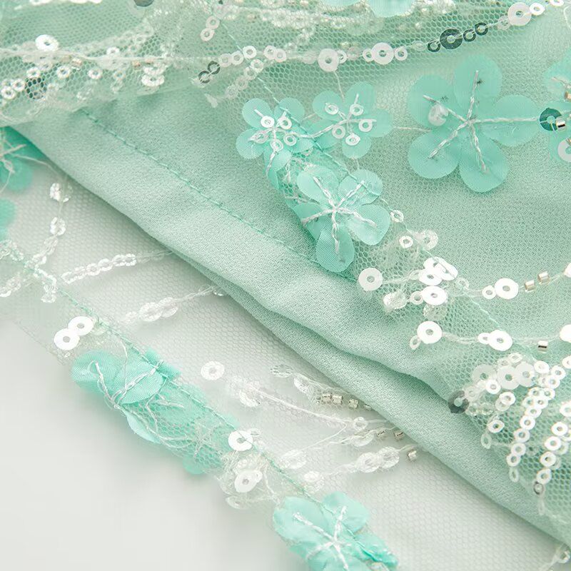 Kaslead New Women Clothes Western Style Fashion Sexy Three-Dimensional Embroidery Mesh Sequined Flower Skirt