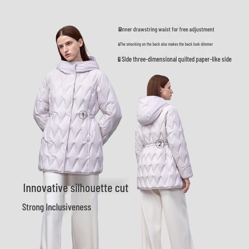BINJORA Women's Hooded Mid-Length 95% White Duck Down Jacket J5300DB60