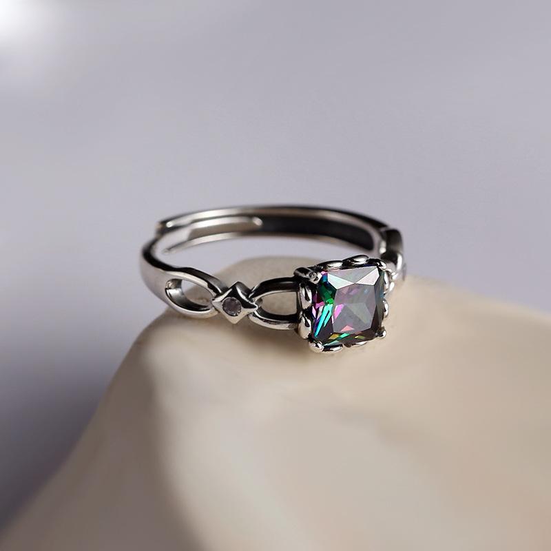 

High Quality Elegant Shiny Square Colorful CZ Zircon Star Thai Silver Ladies Finger Ring Promotion Jewelry for Women Gifts resizable