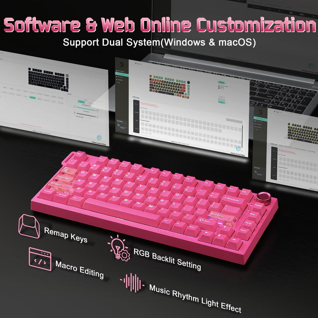 YUNZII RT75 PRO Wireless Gaming Rapid Hall Effect Mechanical Magnetic 8KHz Polling Rate 128K Adjustable RGB Compatible Autumn Magnetic Red Keyboard,