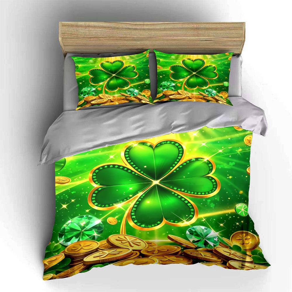 Lucky Clover Decorative Set Bedding Set with 1 Duvet Cover 2 Pillowcases Single Double King Queen Gift
