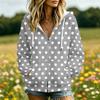 Women's Polka Dot Print Long Sleeve Hooded Jacket with Pockets and Casual