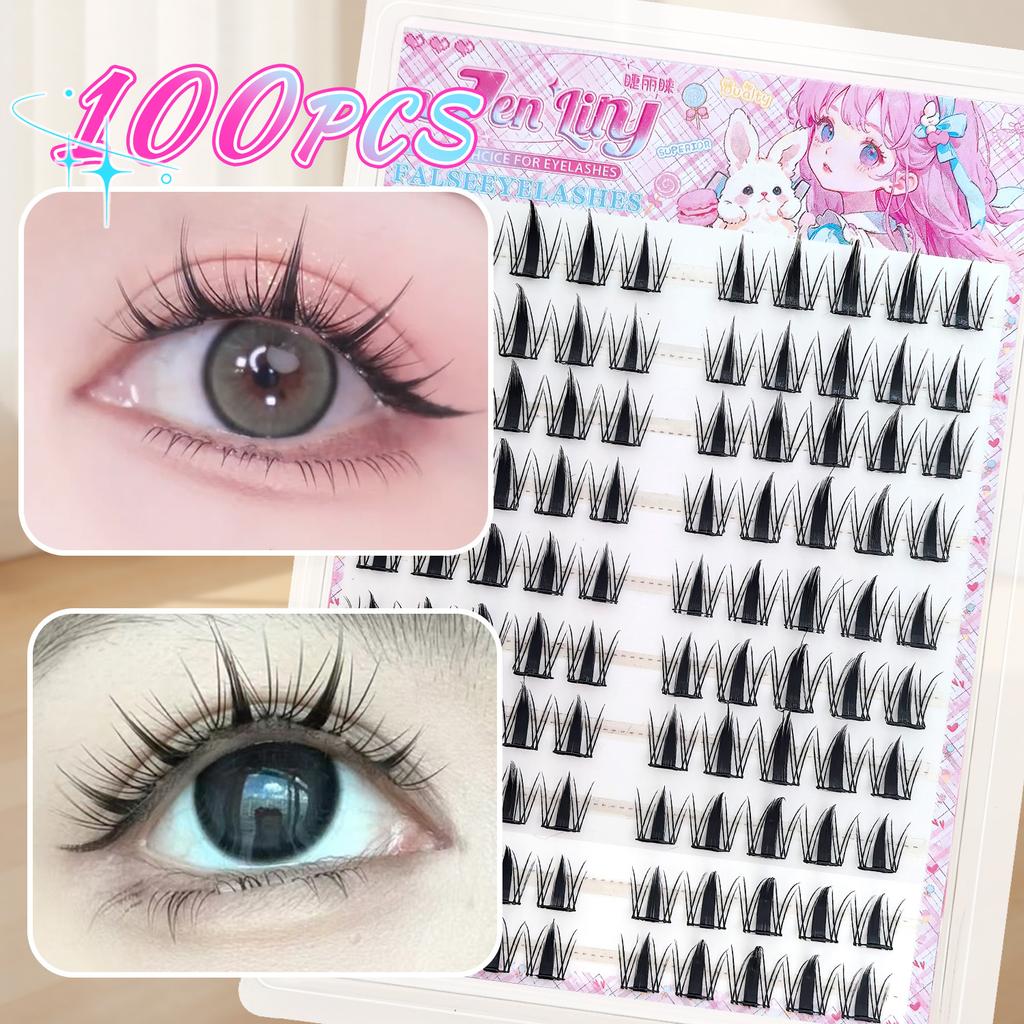 100PCS Little Rabbit Glue-Free False Eyelashes Easy to Apply Suitable for Beginners Reusable Soft & Comfortable for Daily Makeup