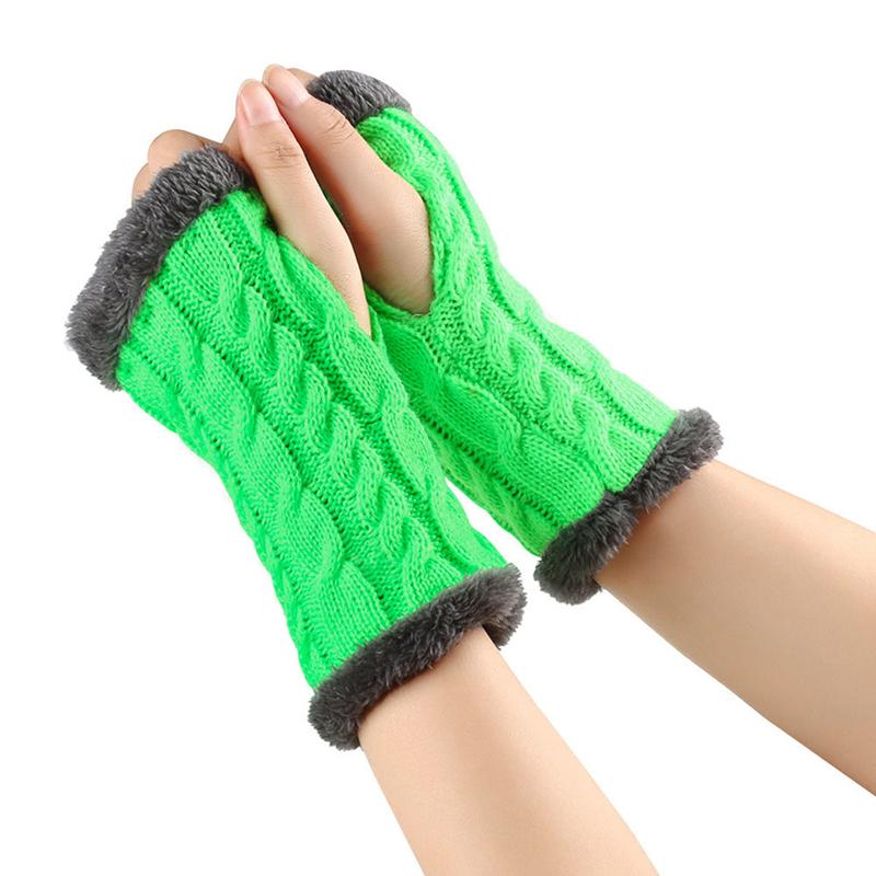 Autumn/Winter Fuzzy Knit Fingerless Gloves Solid Color Warm Plush Fake Sleeves Girls Student Wrist Cold-proof Short Mittens