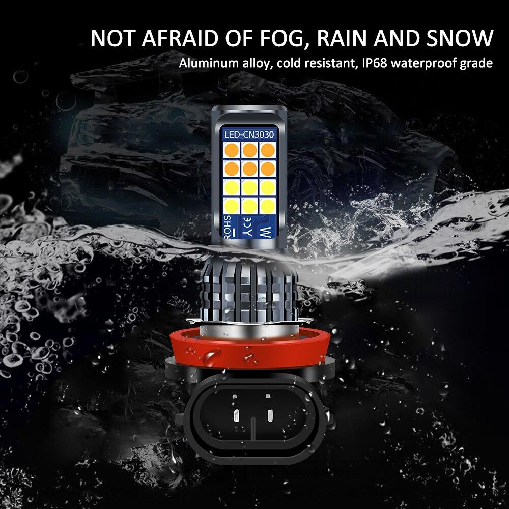 2 sztuk H8 H11 LED światła przeciwmgielne samochodu 30W podwójny kolor 24SMD 3030 Chip HB4 HB3 H16 H3 H4 H7 żarówka LED 880 881 H27 Auto LED światła S 12V