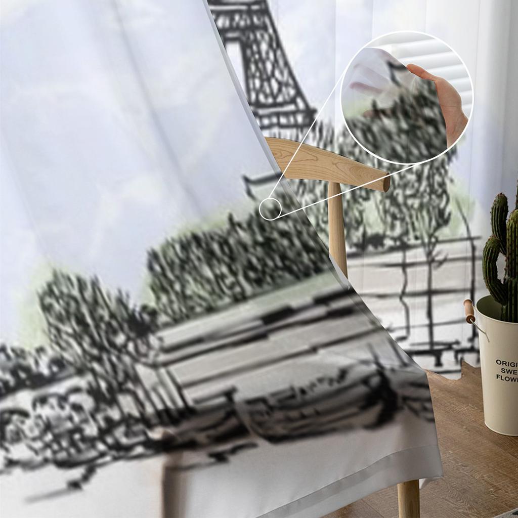 Eiffelturm in Paris, transparente Vorhänge für Wohnzimmer, transparente Tüll-Fensterbehandlungen, Schlafzimmer, Küche, Heimdekoration, Schleiervorhänge