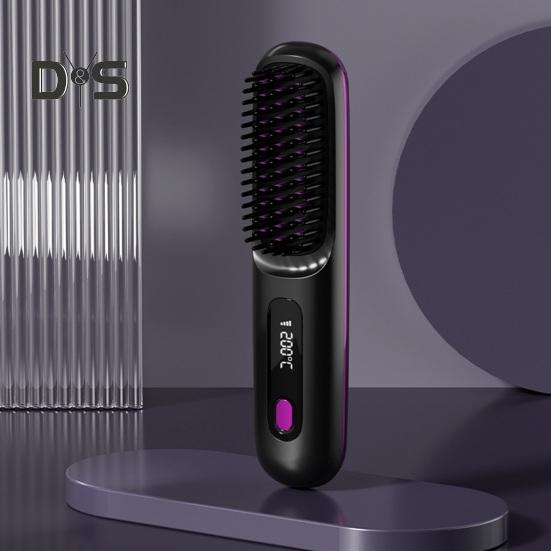 Bezprzewodowa szczotka do prostowania włosów 3 temperatury Wyświetlacz LCD Szybkie nagrzewanie USB Akumulator Przenośna gorąca szczotka Elektryczna puszysta kręcona stylizacja włosów