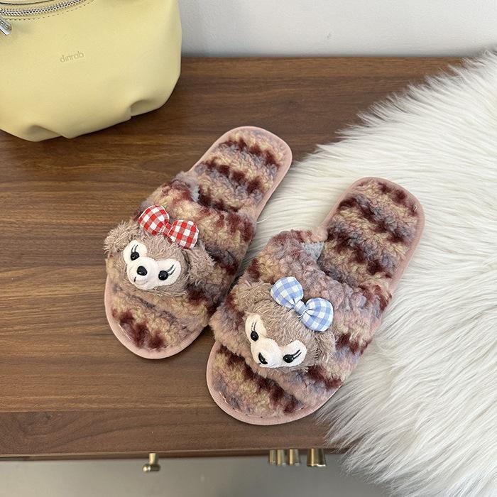 Cute Cartoon Shirley Rose Fluffy Slippers Women's Outerwear 2025 Autumn New Comfortable Soft Bottom Home Versatile Cotton Mop