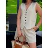 Sleeveless Vest and Hot Pants Set Solid Sleeveless Vest Vest Hot Pants Set