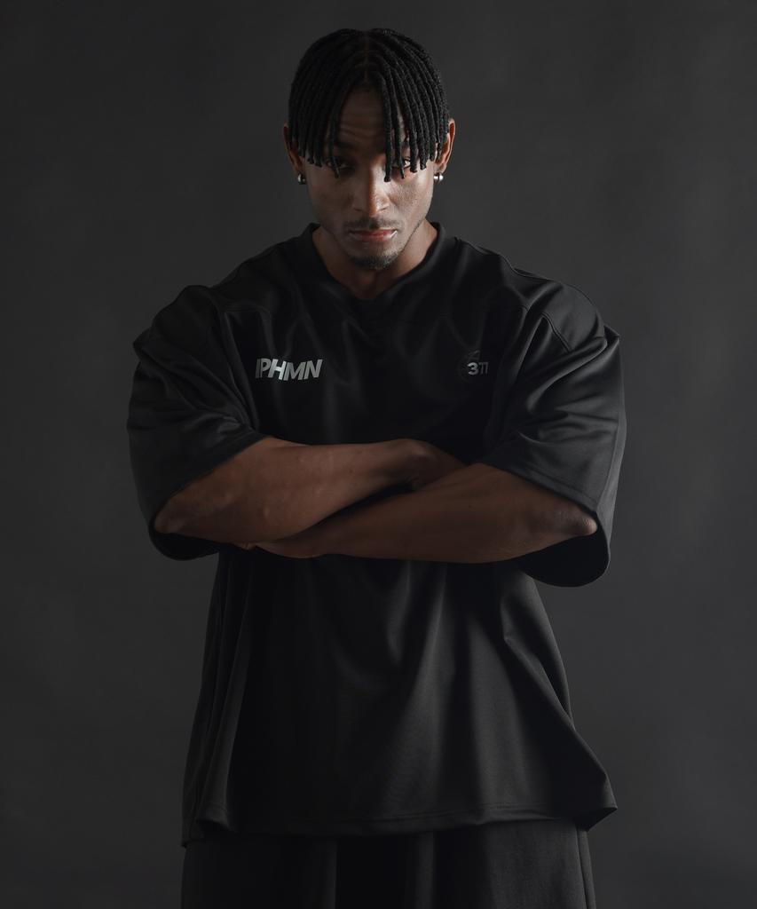 PHERMENON Oversized Rugby Jersey Short Sleeve - Black