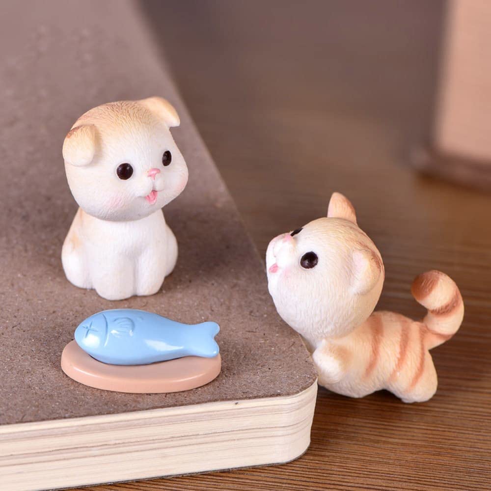 moin moin Figurine Cat 2212fig23 Ornaments, Figurines, 10-Piece Set, Feeders, Toys, Tiger, Cute, Stylish, Palm-Sized Terrarium, Green, Display, Gift,