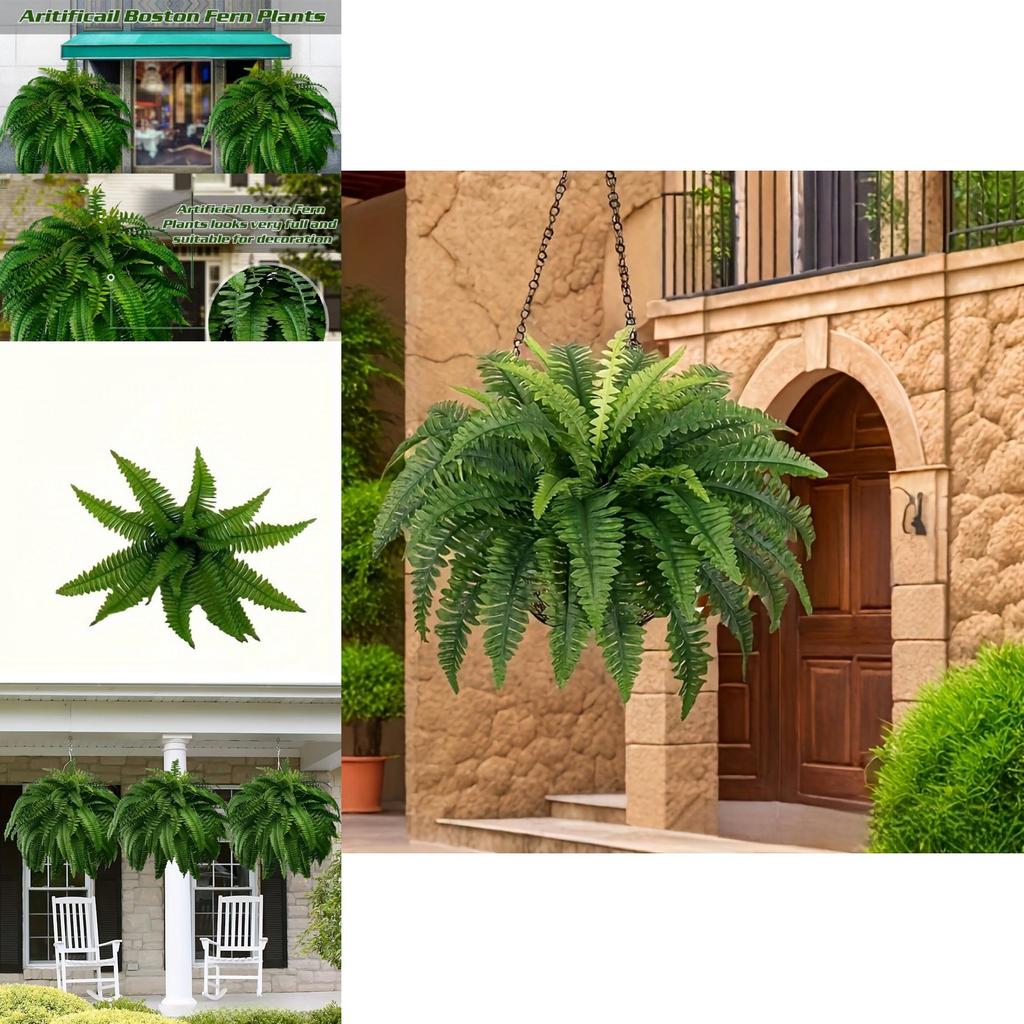 Boston Fern Artificial Plant With Uvresistant Plastic Foliage For Home Decor And Office Space