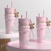 710ml Insulated Cup Ceramic Inner Liner Dustproof Straw Water Cup Large Capacity with Flower Pendant Vacuum Coffee Cup Travel
