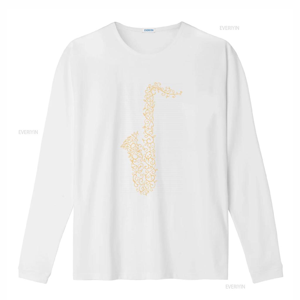 Elegant Gold Vine Wrapped Saxophone Print T Shirt for Music Lovers 100 Cotton vintage Washed homme Casual Soft Breathable