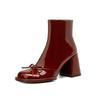 Fashion Elegant High Heels Women Ankle Boots Bow Sweet Shoes Winter New 2025 Trend Chunky Pu Leather Party Dress Snow Boots Pumps Mujer