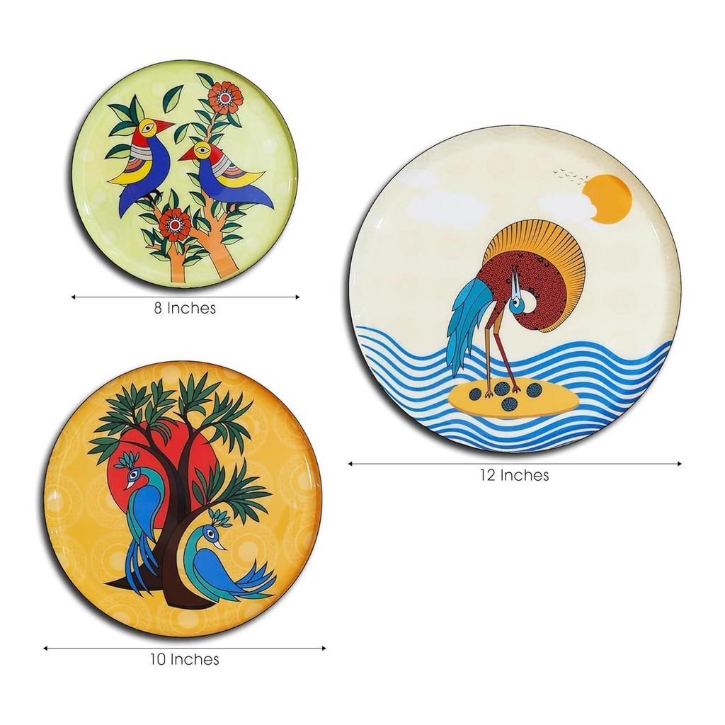 Metal Decorative Wall Plates | Home Decoration | Worli Art Design | Living Room Wall Decoration | Décor Items | Gift Items (Multicolour) (Set of 3)