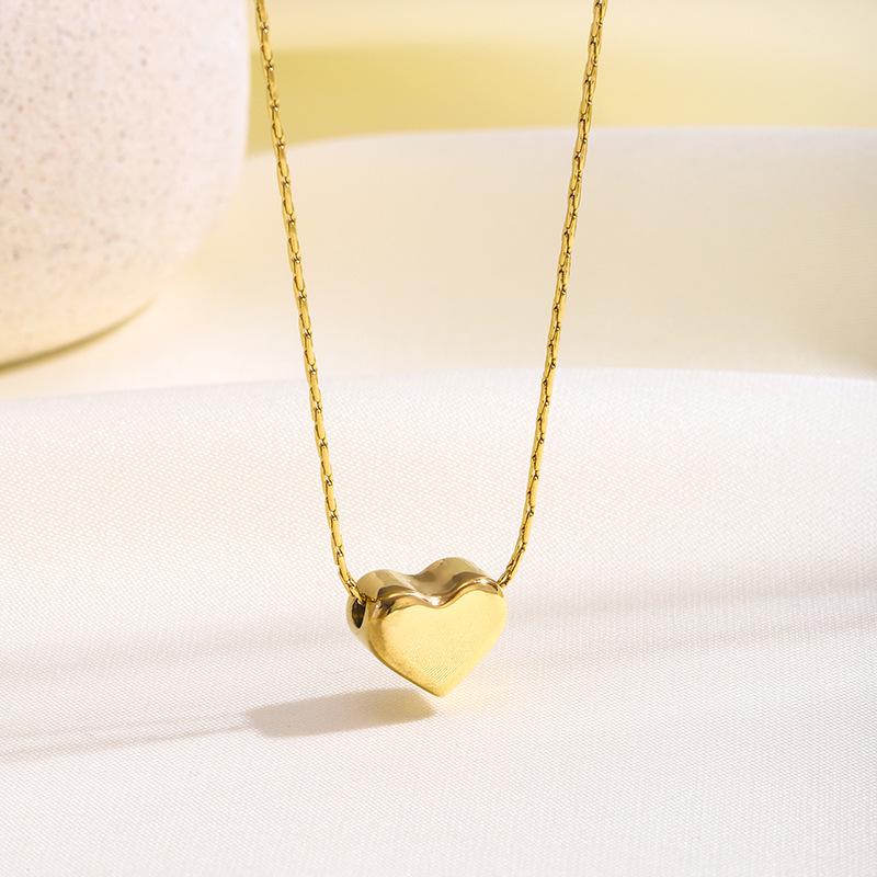 Women's 18K Gold Plated Stainless Steel Sporty Bamboo Chain Heart Zircon Pendant Necklace for Anniversaries
