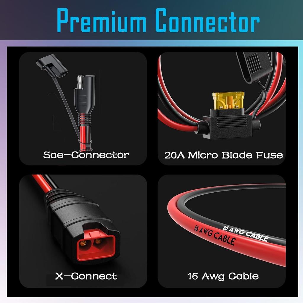 SAE-Verlängerungskabel Kompatibel mit NOCO Genius Smart-Batterieladegeräten 16AWG SAE-Adapter mit 20A Sicherung Wasserdichte Stecker SAE-Stecker-Kabel für Moto