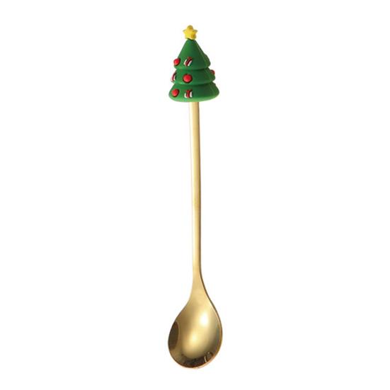 Christmas Fork/Spoon, Durable Stainless Steel, with Cute 3D Christmas Doll Decor Utensil, for Festive Home Restaurant E