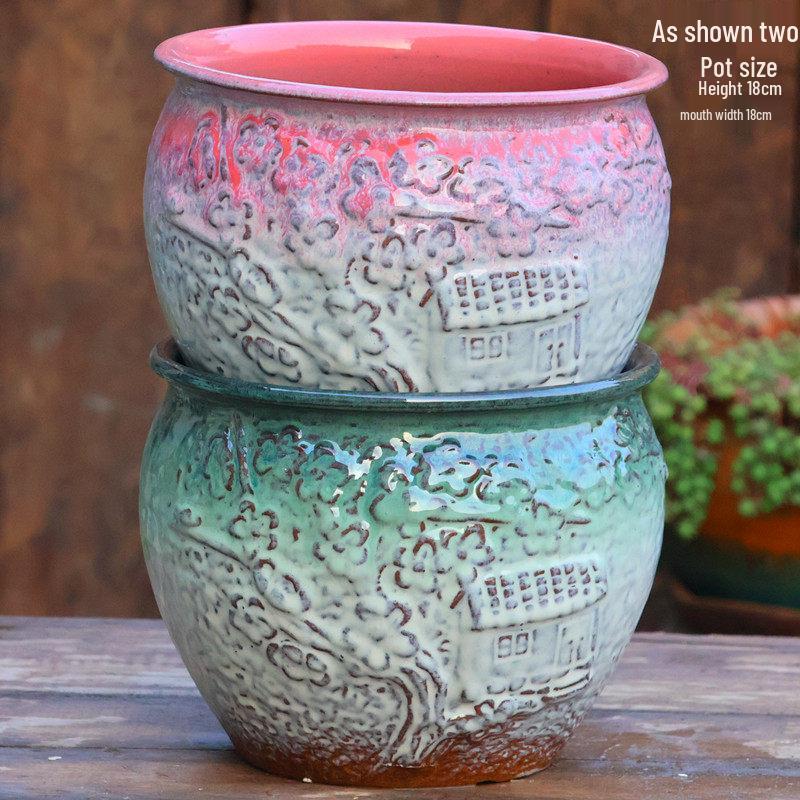 Yixing Handmade Square Mouth Coarse Pottery Planter - Large Succulent Flower Pot with Old Branch Design and Jade Pendant.