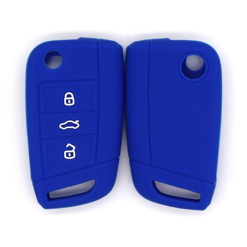 

Silicone key cover suitable for 17 Volkswagen Passat folding and insertable 3-button high-quality anti-drop key cover темно-синього кольору
