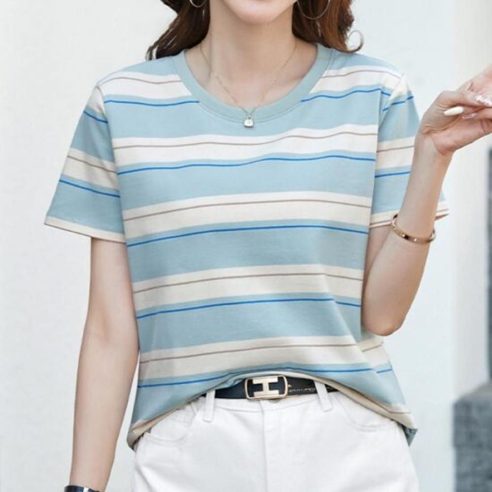 Navava Women Round Neck ShorT Sleeve STriped T shirT nT3353