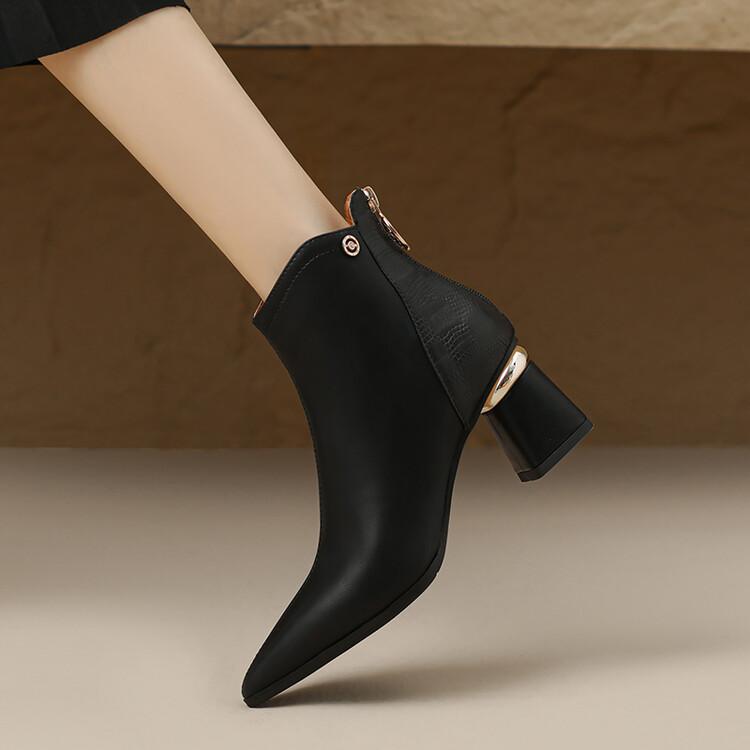 Fashion NEW Autumn Women Boots Pointed Toe Chunky Heel Boots Genuine Leather Shoes for Women Elegent Ankle Boots High Heel Female Boots