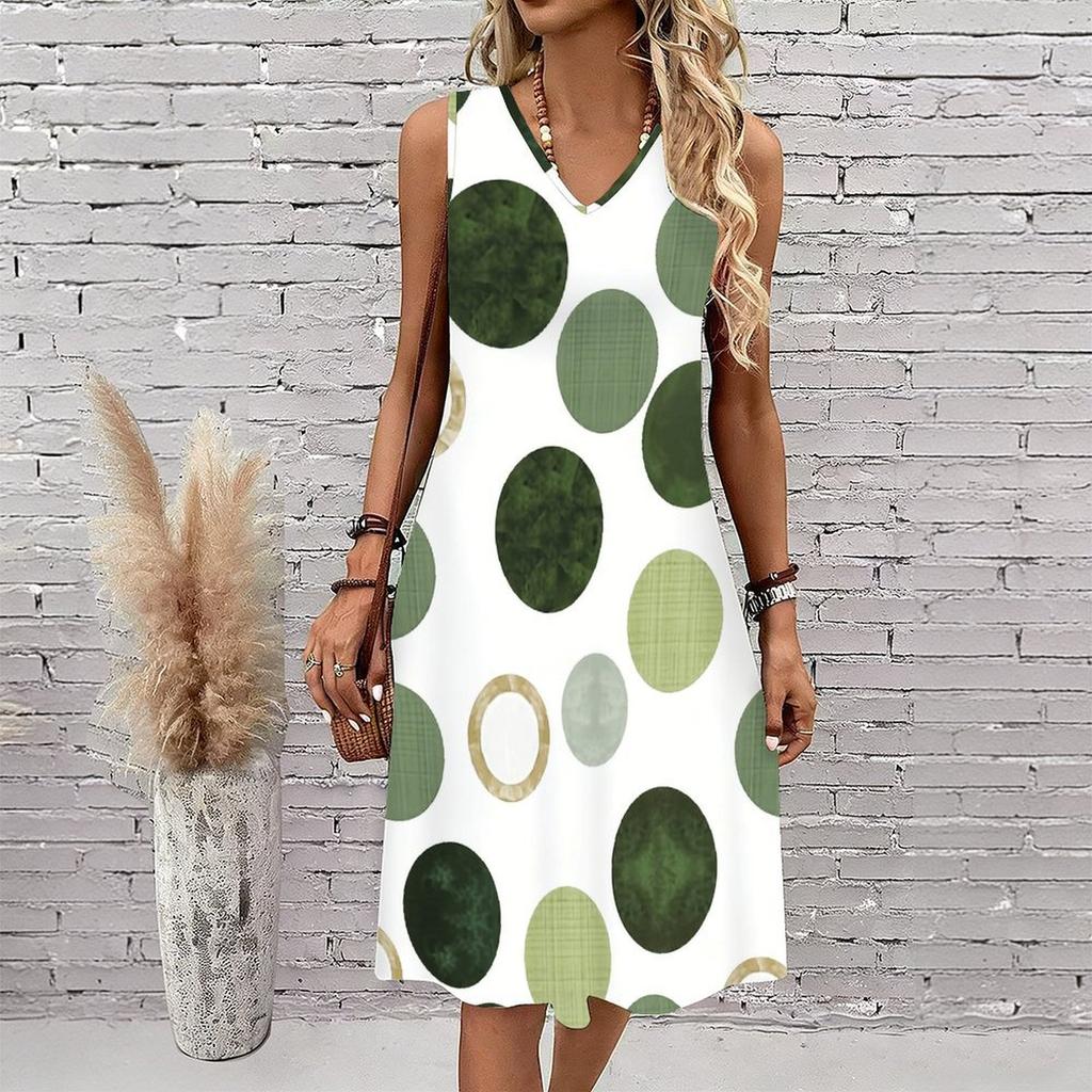 Plus Size V Neck Sleeveless Dress Forest Valley Waterfall Natural Print For Outdoor Hiking Adventure