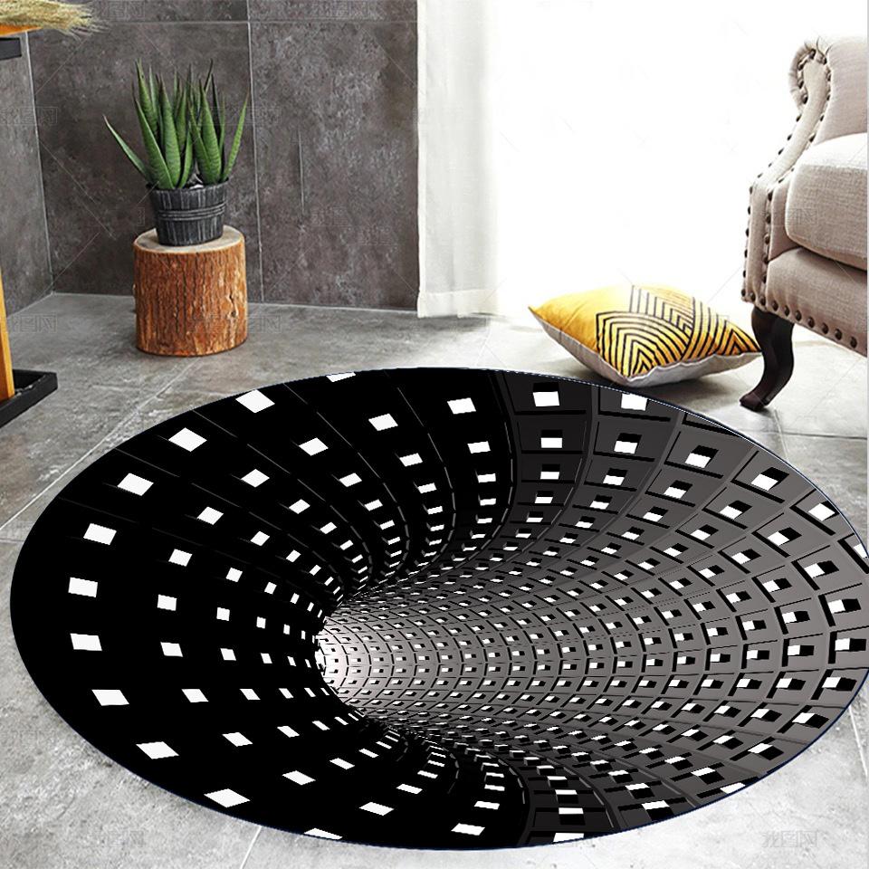 

3D Стереоскопічна Ілюзія Круглий Чорно-Білий Візуальний Килим Вітальня Спальня Журнальний Столик Диван Килимок для Підлоги 60 * 60Cm
