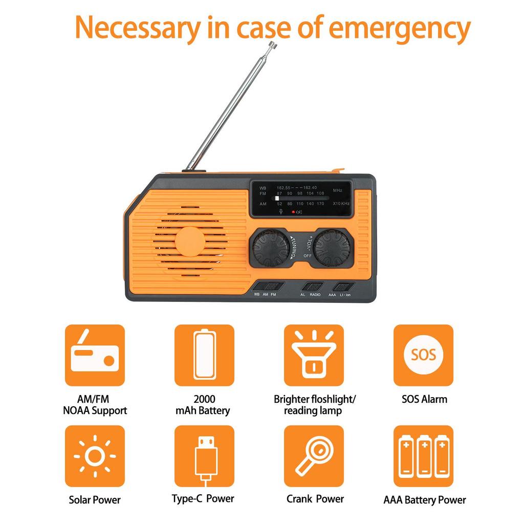 Hand-Crank Solar Emergency Radio with Lighting Function