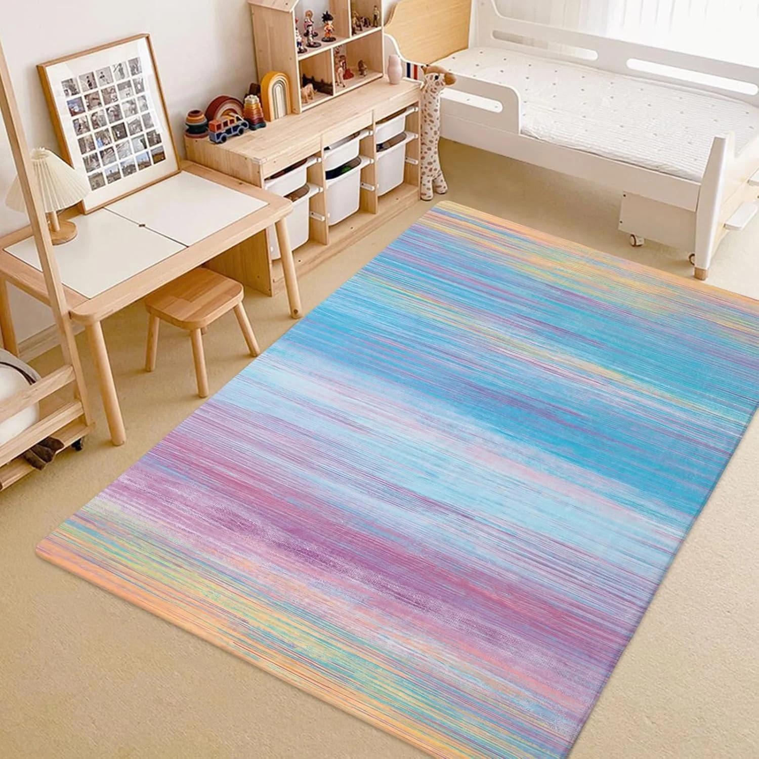 

Rainbow Striped Kids Play Mat Colorful Carpet Rug for Children s Room Home Decoration Living Room Decoration Home Bedroom Decor 40x60cm