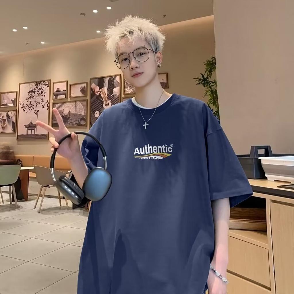 Men'S Trendy Letter Round Neck Printed Short Sleeved T-Shirt For Summer Ins Loose Casual Top