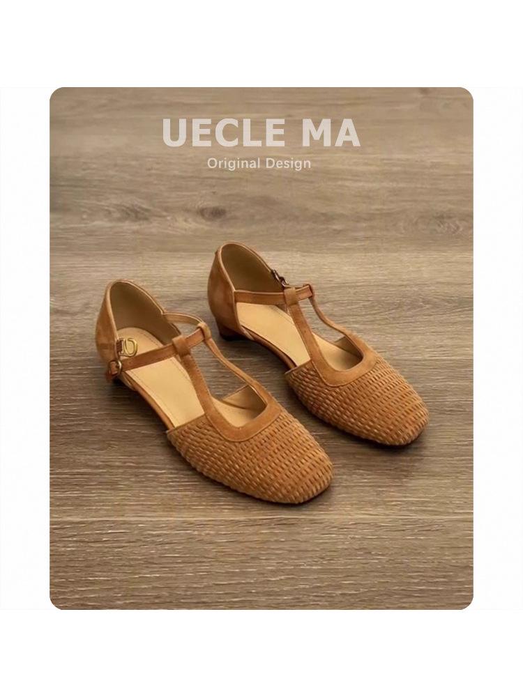 Sheepskin Version~ Retro Woven Beautiful Roman Sandals Women's Skirt Hollow Mary Jane Thick Heel Bag Head Single Shoes Burst