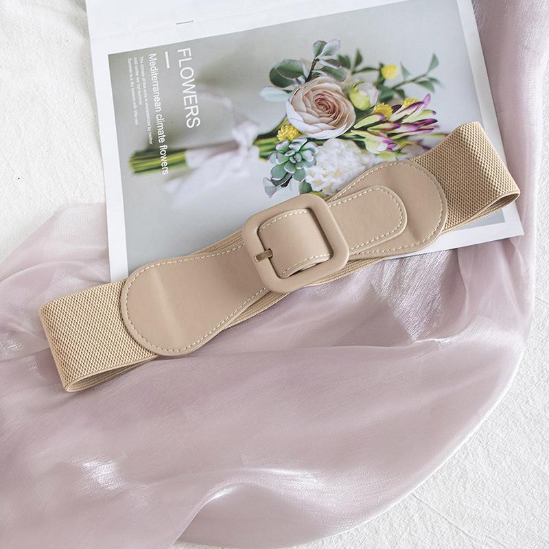 Women's Simple and Versatile Elastic Buckle Adjustable Atmospheric Basic PU Waist Seal Wide Daily Casual Belt