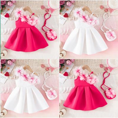 Girls' 3D Flower Dress Girls' Party Dress + Crossbody Bag Set