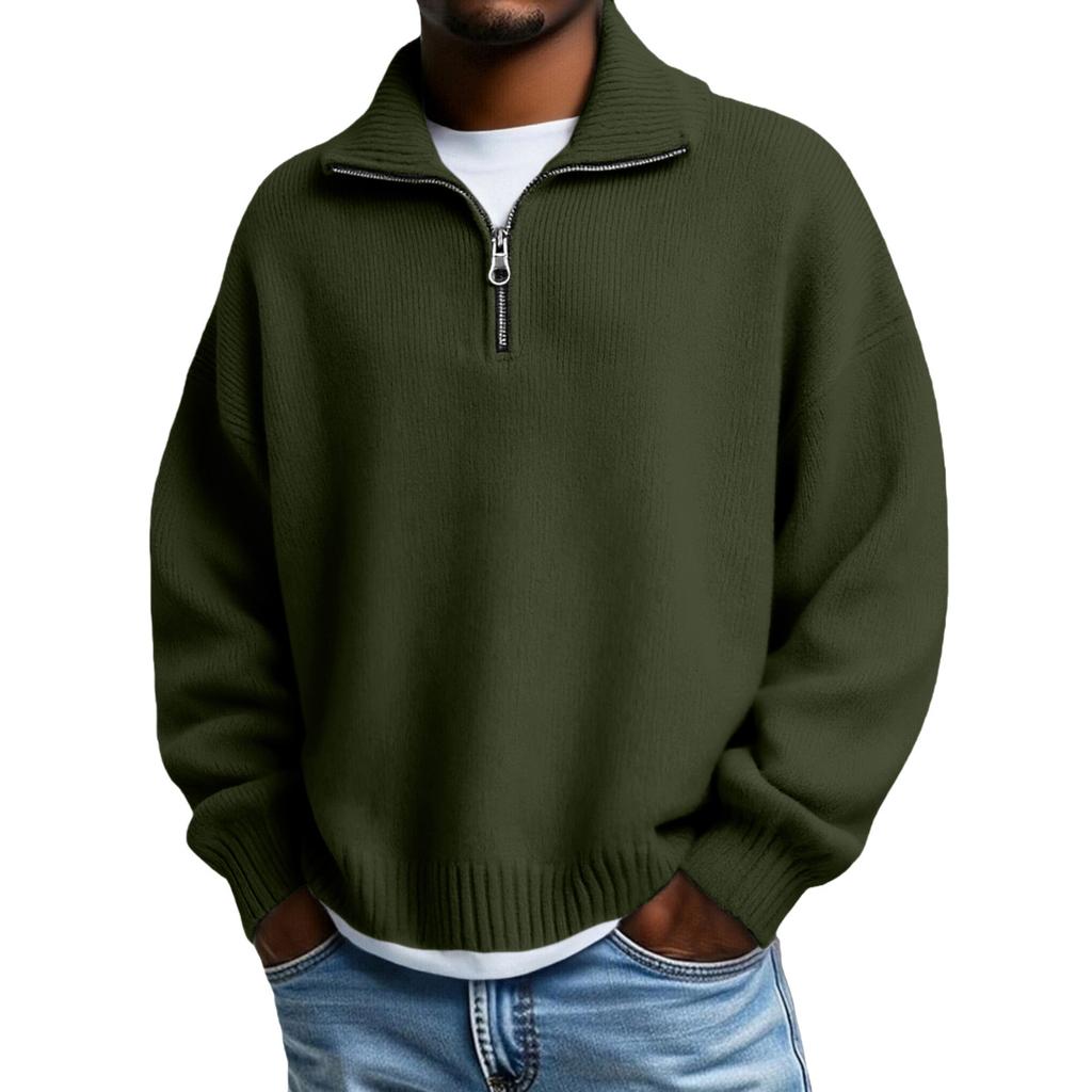 Men's Big Size Knitting Zipper Keep Warm Base Layer Shirt Sweater